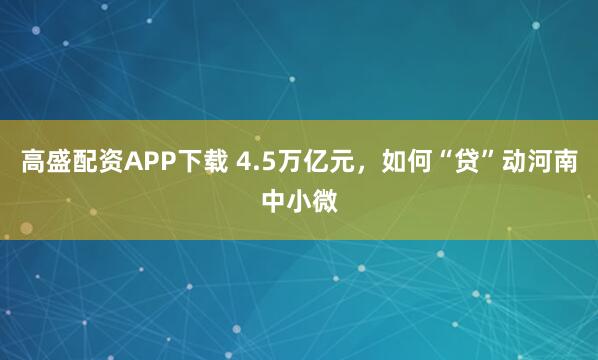 高盛配资APP下载 4.5万亿元，如何“贷”动河南中小微